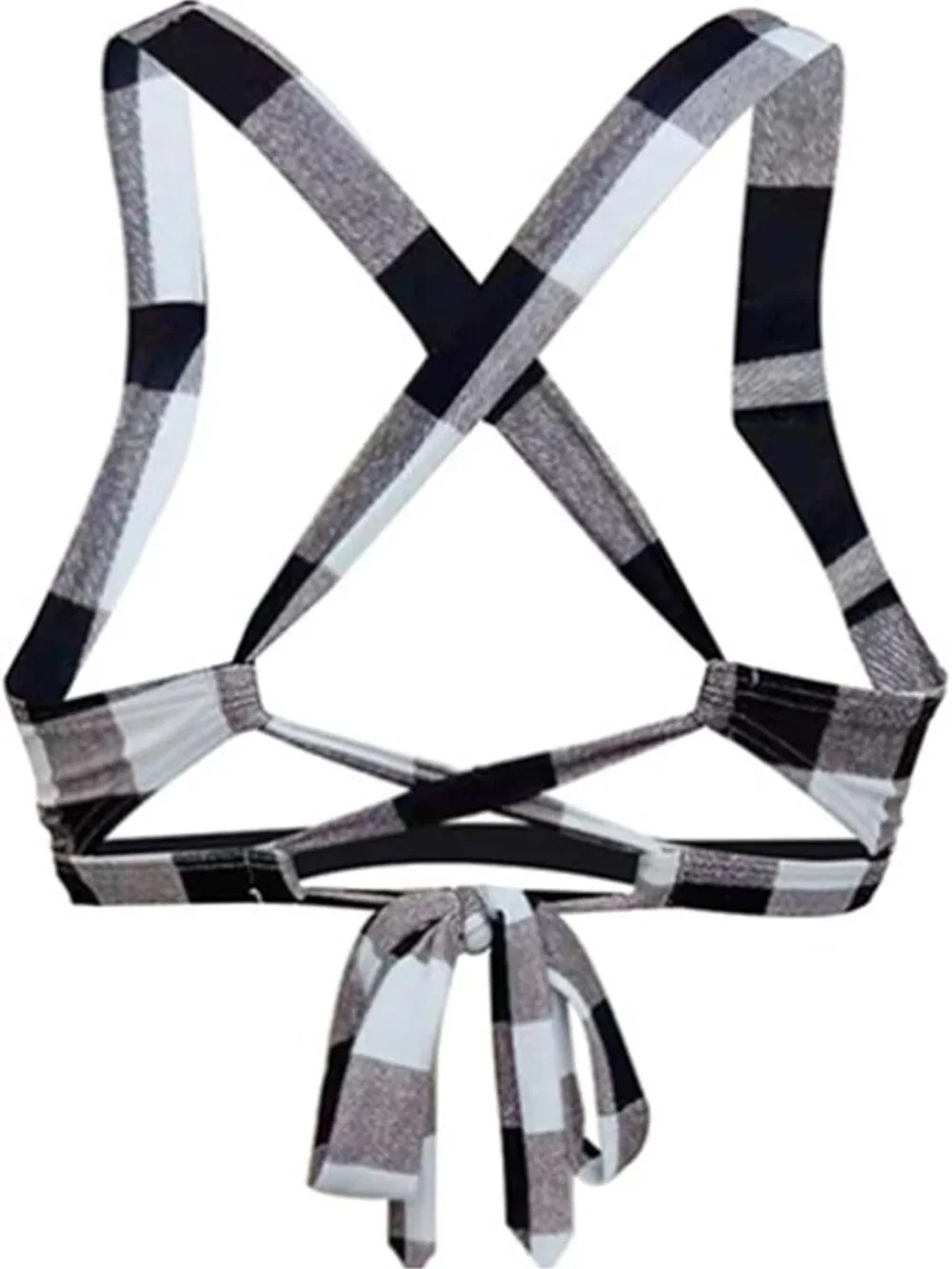 L Bikini Top Black White Plaid Push Up Pinup Rockabilly Style